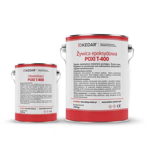 Żywica epoksydowa Poxi-T 400 Idealny produkt do gruntowania oraz wykonywania jastrychów i zapraw wyrównawczych. Charakteryzuje ją doskonała przyczepność do różnych podłoży, dobra penetracja podłoży betonowych, niska lepkość.
