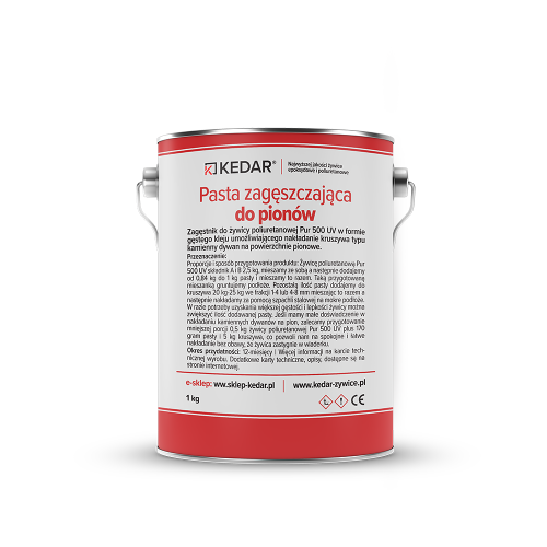Pasta zagęszczająca do pionów 1kg. Zagęstnik do żywicy poliuretanowej UV Fast w formie gęstego kleju umożliwiającego nakładanie kruszywa typu kamienny dywan na powierzchnie pionowe.