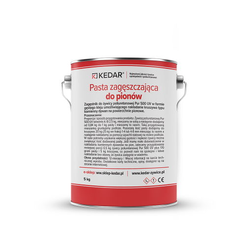 Pasta zagęszczająca do pionów Zagęstnik do żywicy poliuretanowej UV Fast w formie gęstego kleju umożliwiającego nakładanie kruszywa typu kamienny dywan na powierzchnie pionowe.